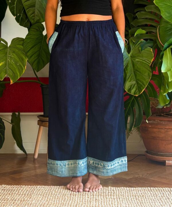 Dark blue trousers with Hmong fabric